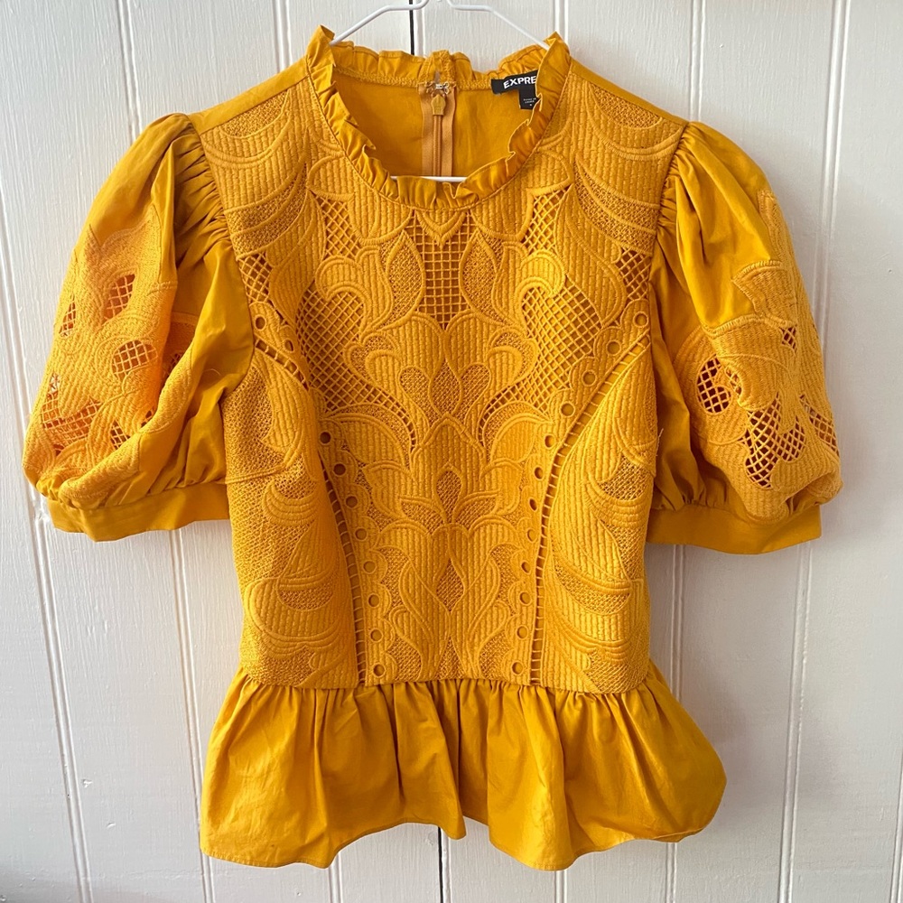 EXPRESS Lace Ruffled Puff Sleeve top